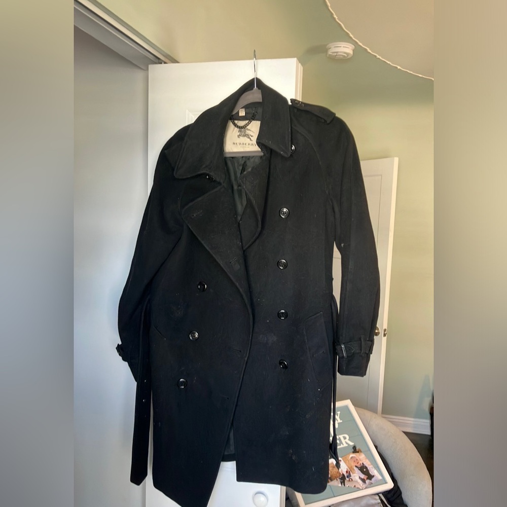 Black wool and cashmere double breasted trench